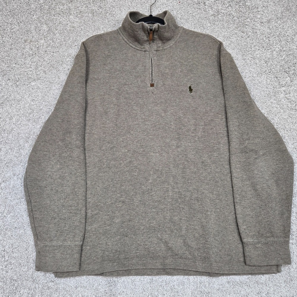Polo Ralph Lauren Men's XL 1/4 Zip Gray/Brown‎ Pullover Sweater sweatshirt